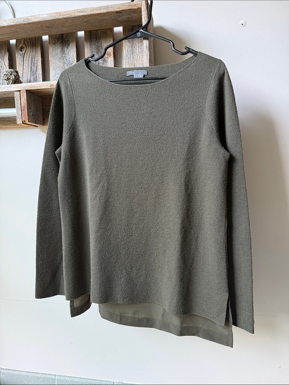 Vince Olive Green Mixed Media Long-Sleeve Top